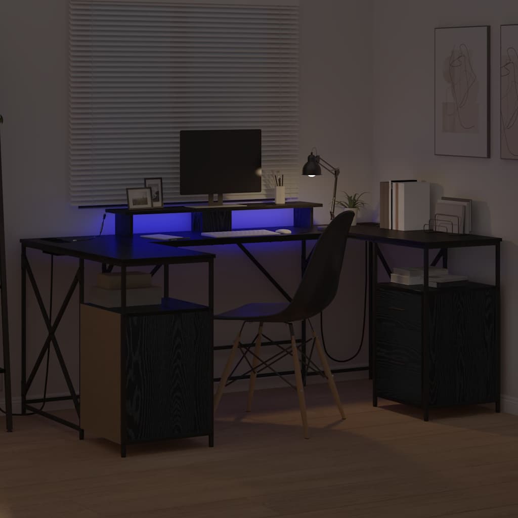 Desk with Drawer Black oak 182 x 101 x 87.5 cm Engineered wood